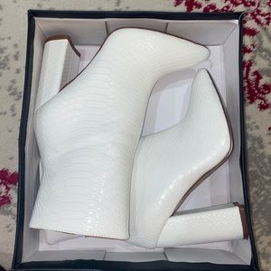 White Faux Snake Ankle Boots